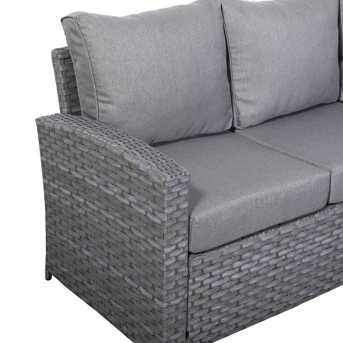 Isobella Range Elite Left Hand Corner Sofa Set with Rising Table and Arm Chair in Grey Rattan