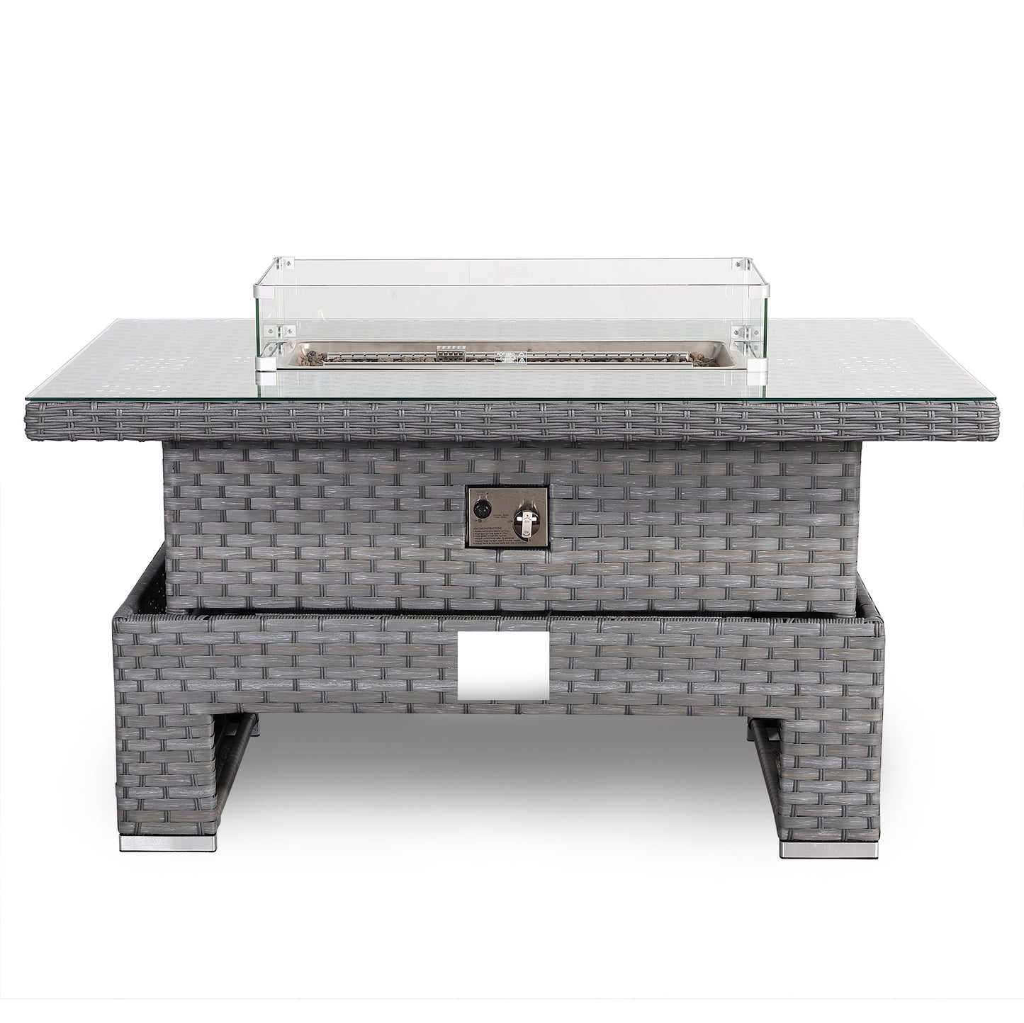 Isobella Gas Firepit Rising Table with Glass Wind Guard & Lava Rocks, 55,000 BTU