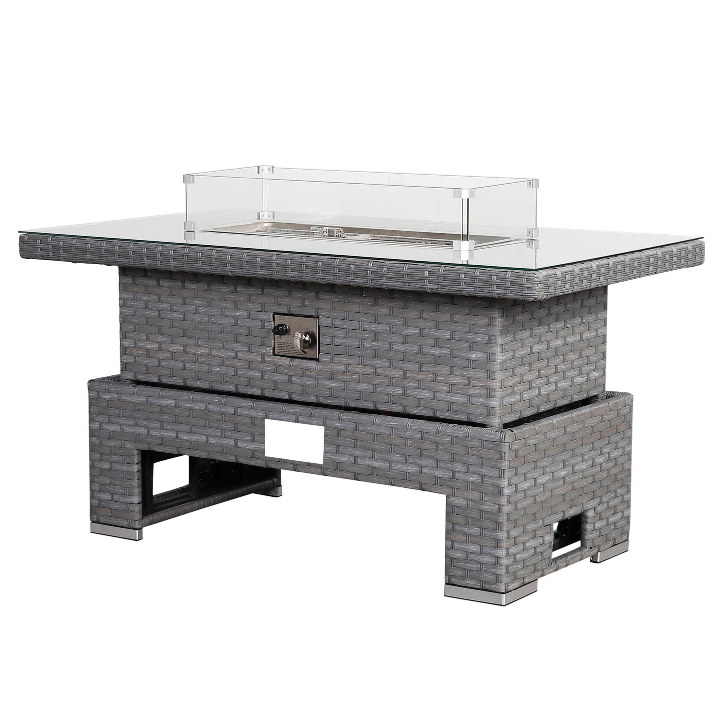 Isobella Gas Firepit Rising Table with Glass Wind Guard & Lava Rocks, 55,000 BTU