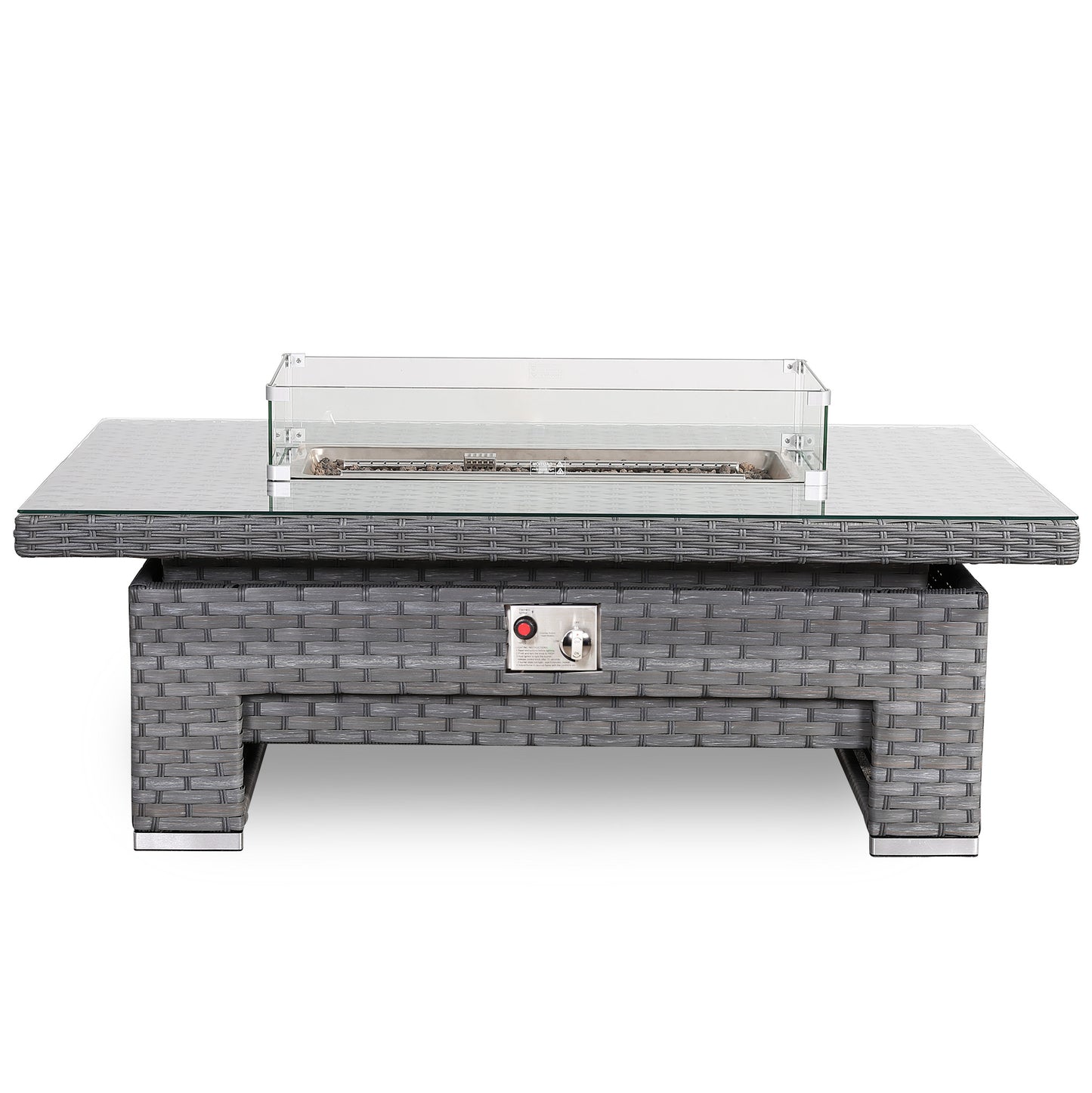 Isobella Gas Firepit Rising Table with Glass Wind Guard & Lava Rocks, 55,000 BTU