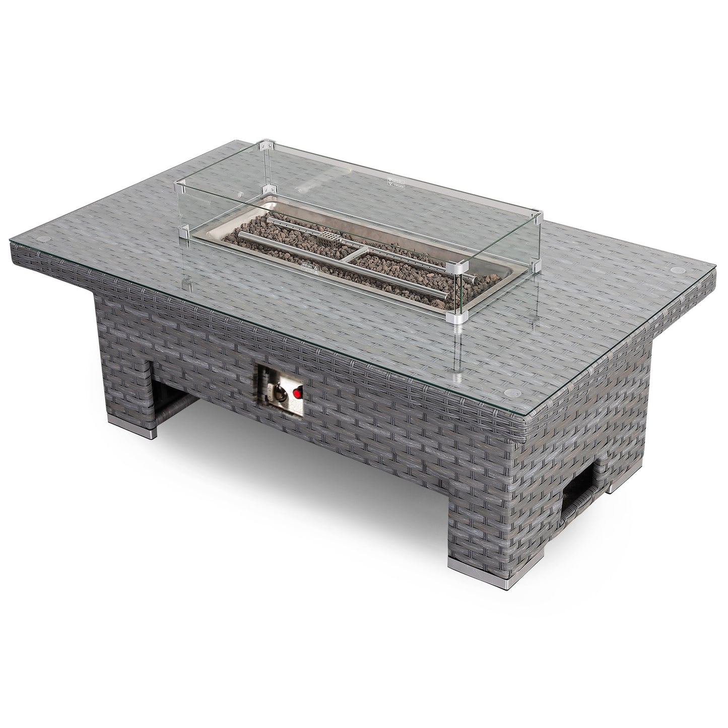 Isobella Gas Firepit Rising Table with Glass Wind Guard & Lava Rocks, 55,000 BTU
