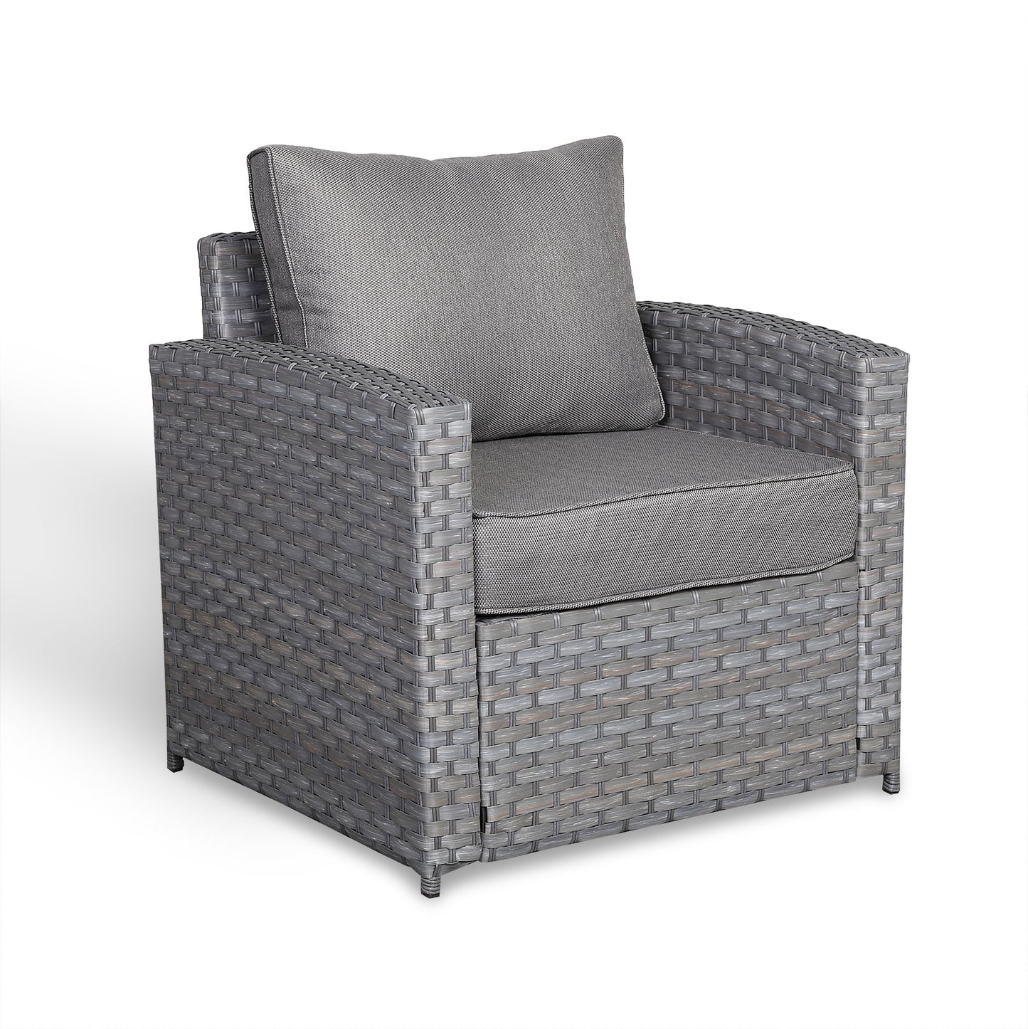Isobella Range Single Arm Chair in Grey Rattan and Grey Cushions