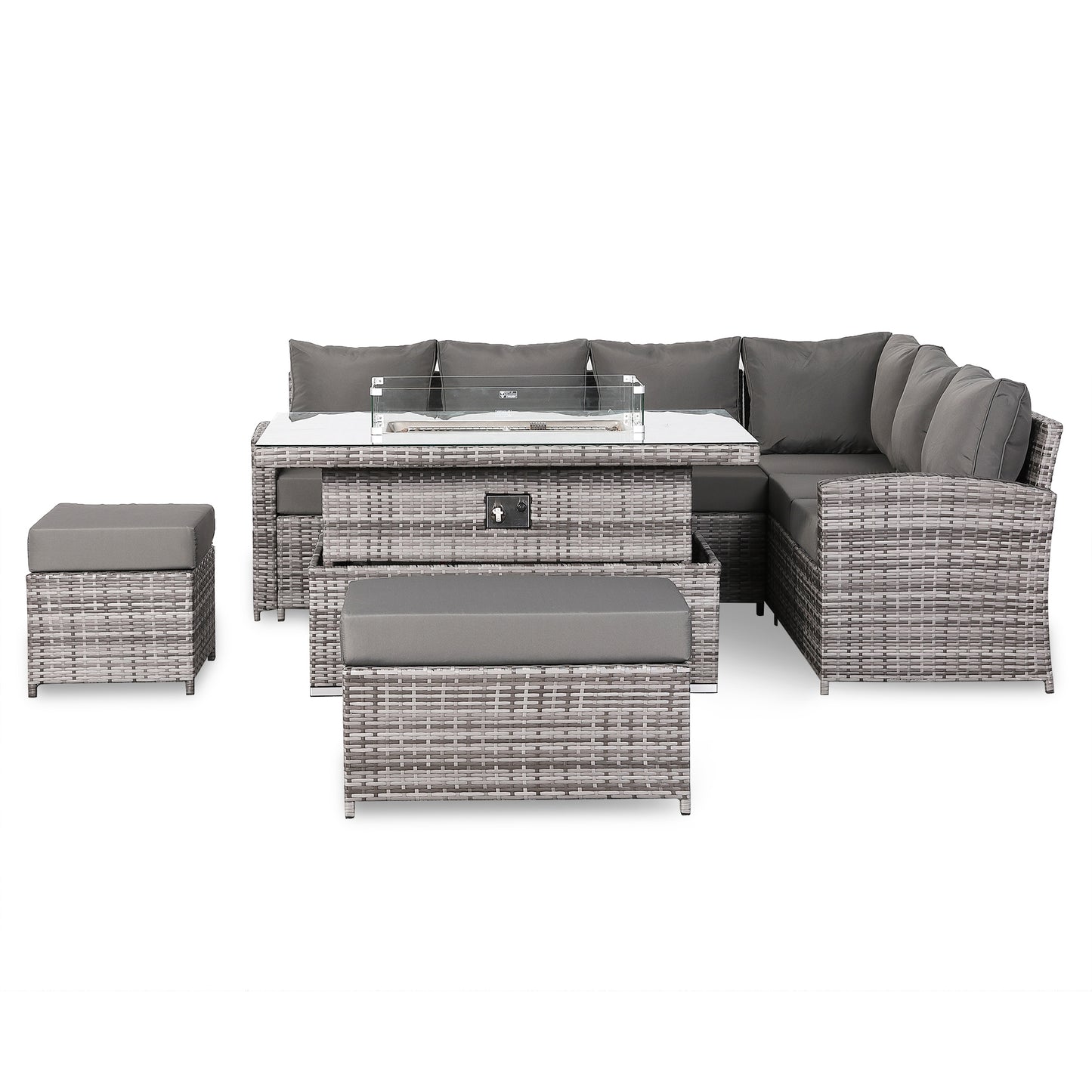 Harmony Range High Back Right Hand Corner Sofa Set with Fire Pit Rising Table in Grey Waeve