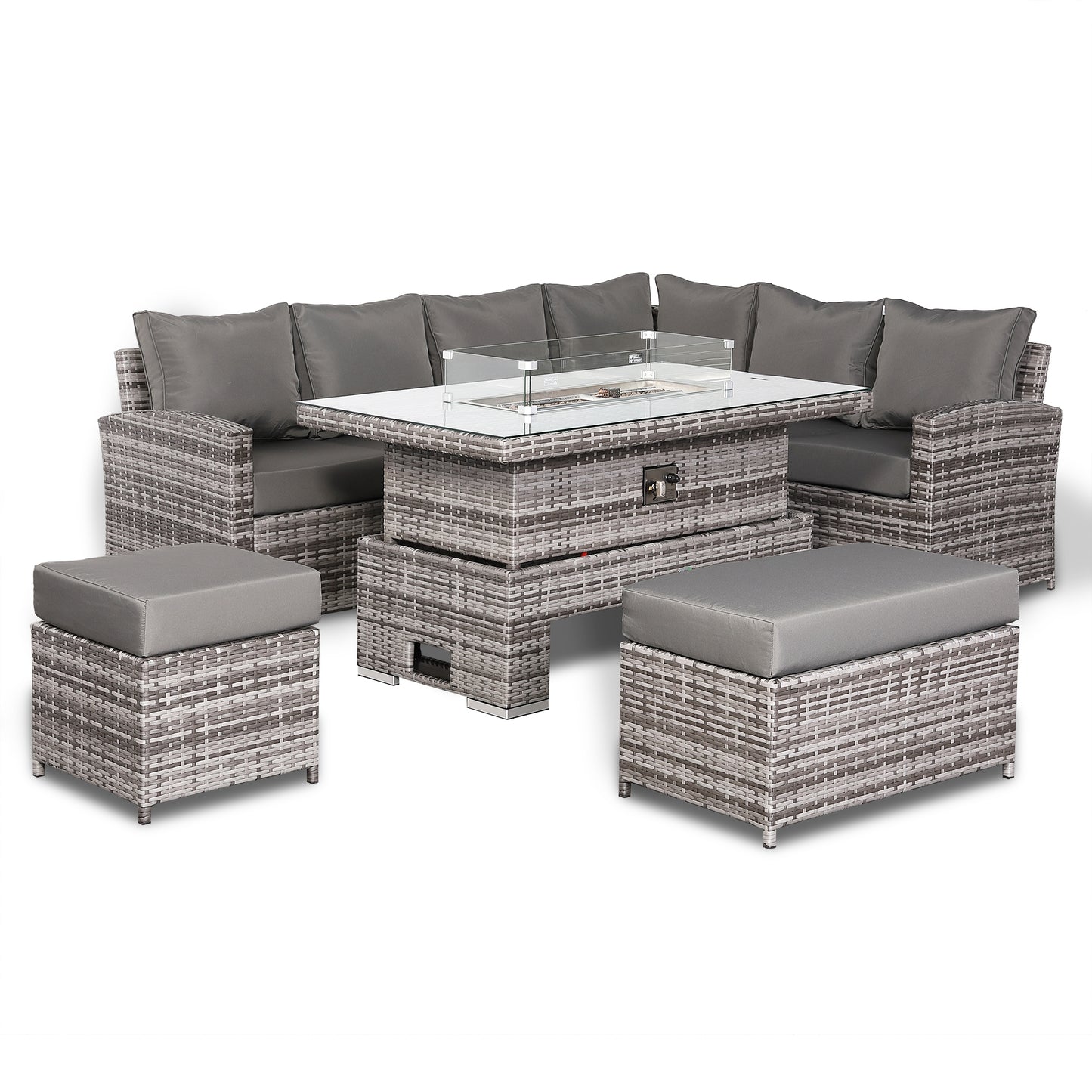 Harmony Range High Back Right Hand Corner Sofa Set with Fire Pit Rising Table in Grey Waeve
