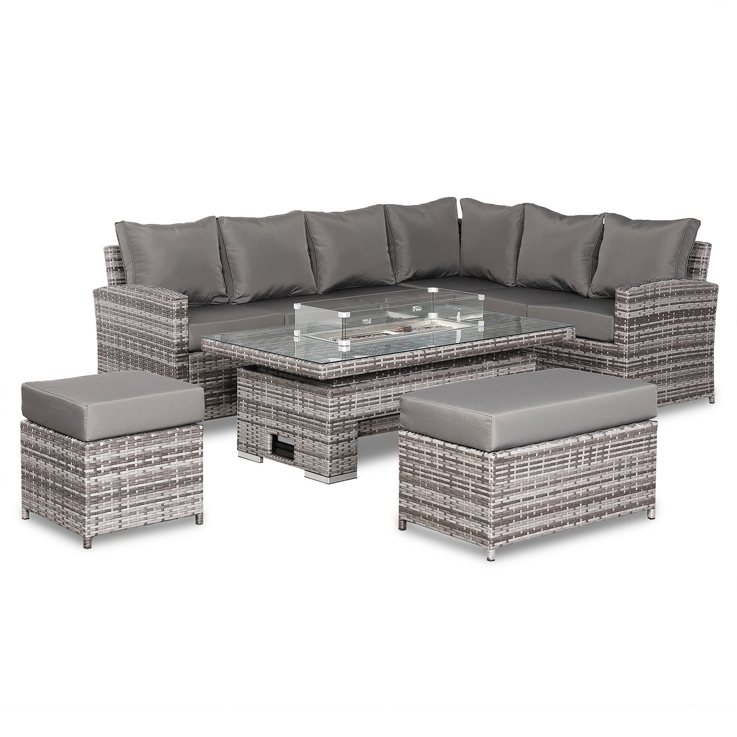 Harmony Range High Back Right Hand Corner Sofa Set with Fire Pit Rising Table in Grey Waeve