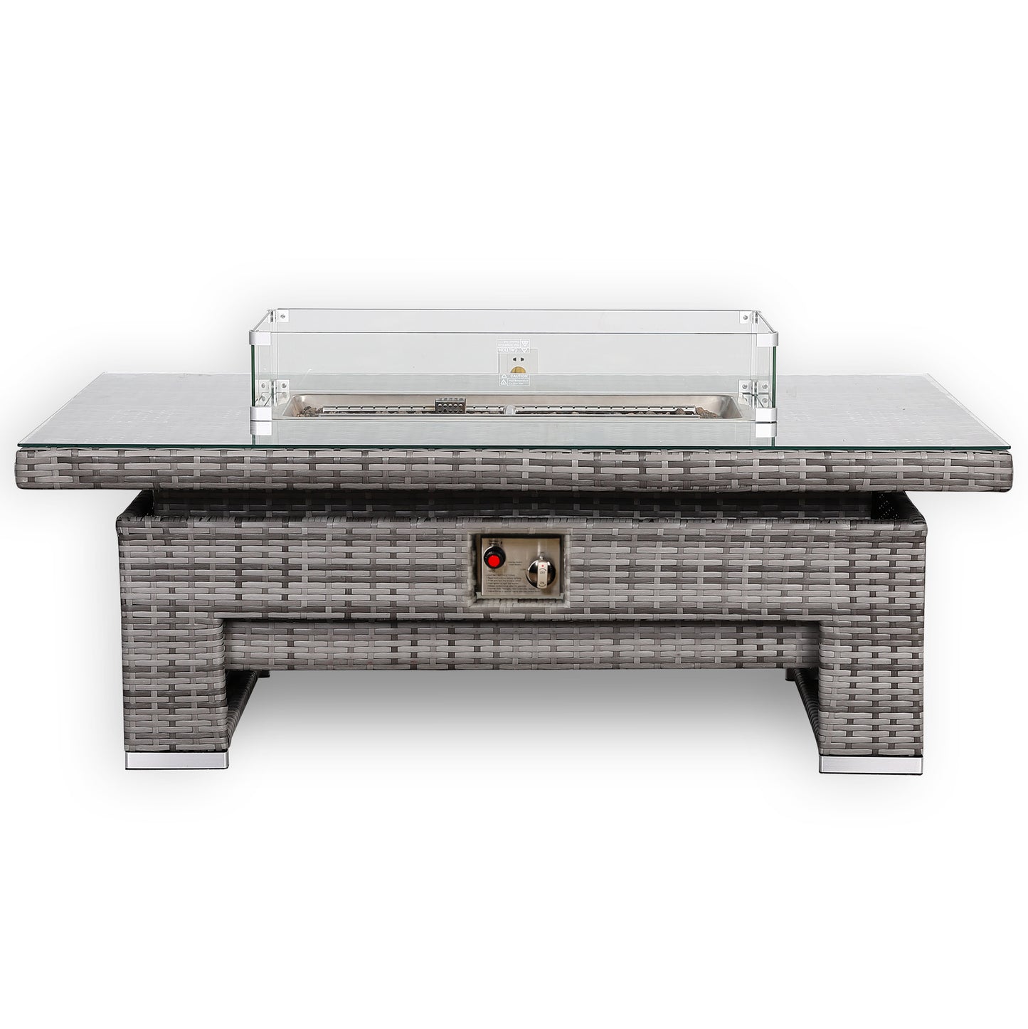 Harmony Gas Firepit Rising Table with Glass Wind Guard & Lava Rocks, 55,000 BTU