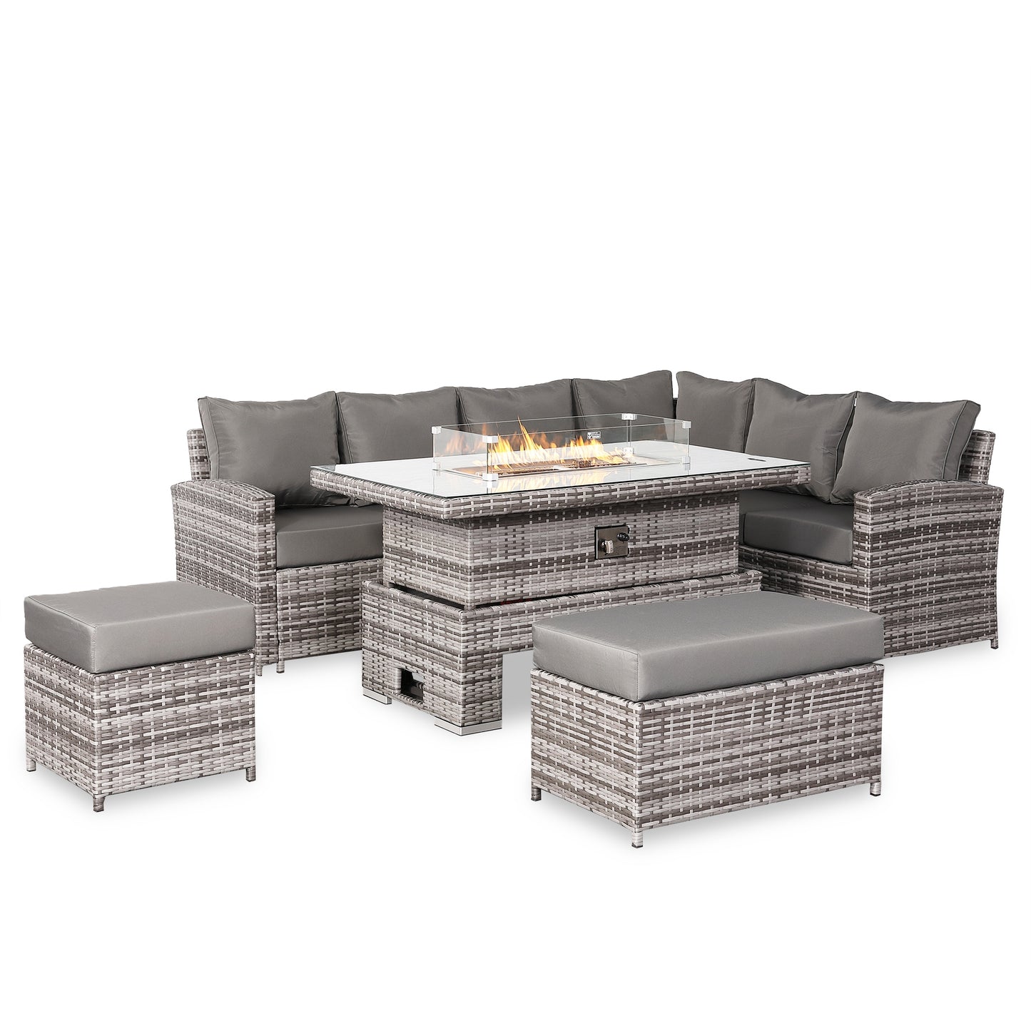 Harmony Range High Back Right Hand Corner Sofa Set with Fire Pit Rising Table in Grey Waeve