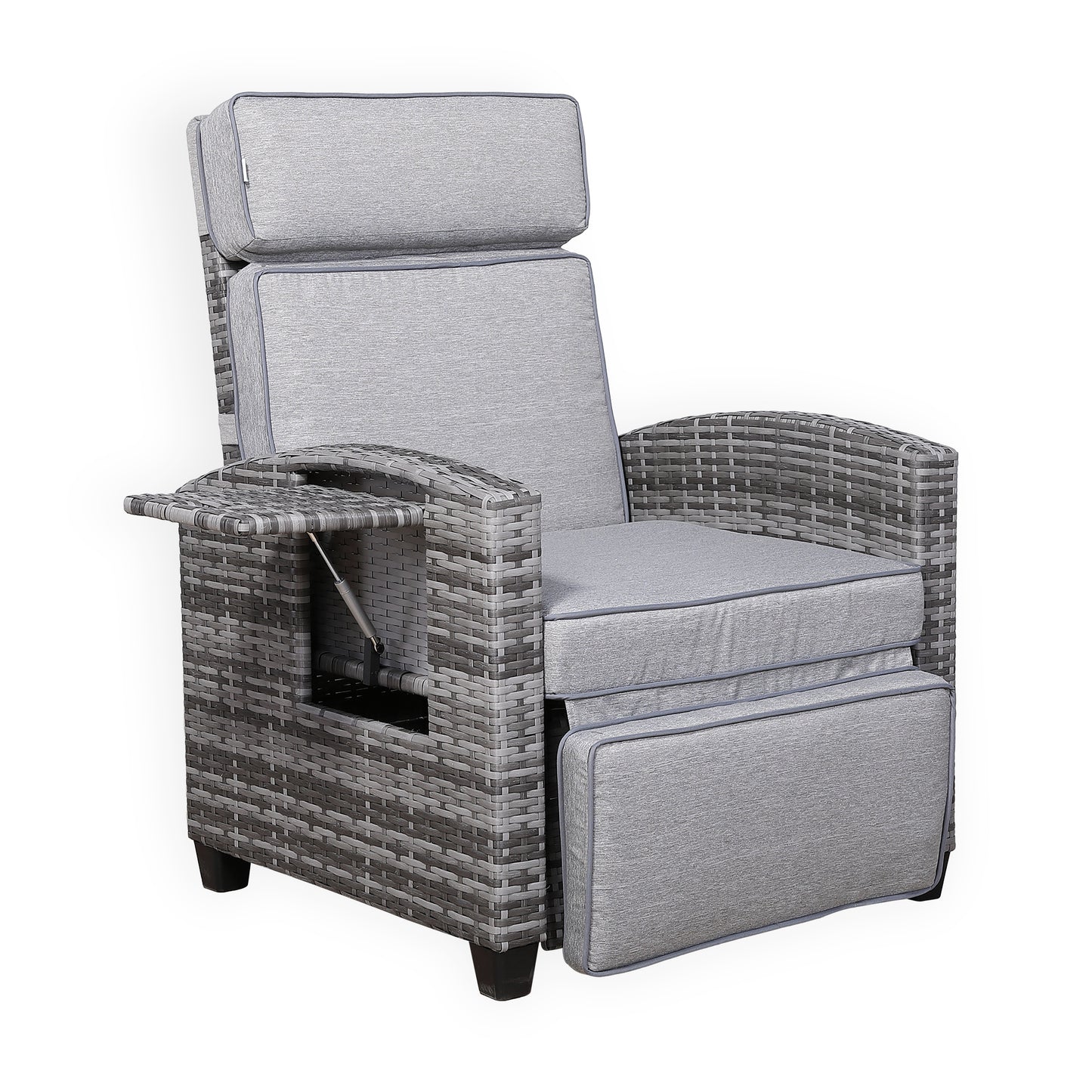 Harmony Range Reclining Armchair with Flip Table in Grey Weave and Grey Cushion