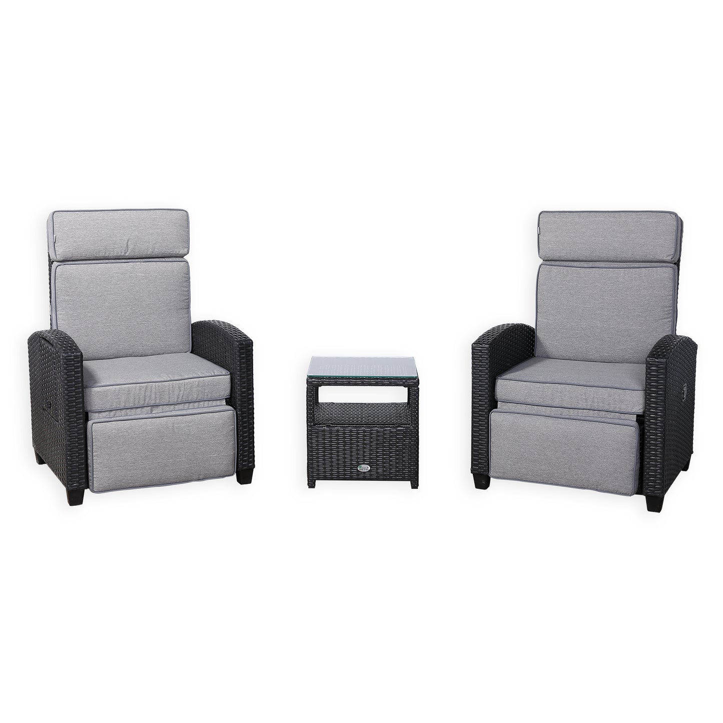 Ebony Range Reclining Armchair with Flip Table in Dark Brown Weave and Grey Cushion