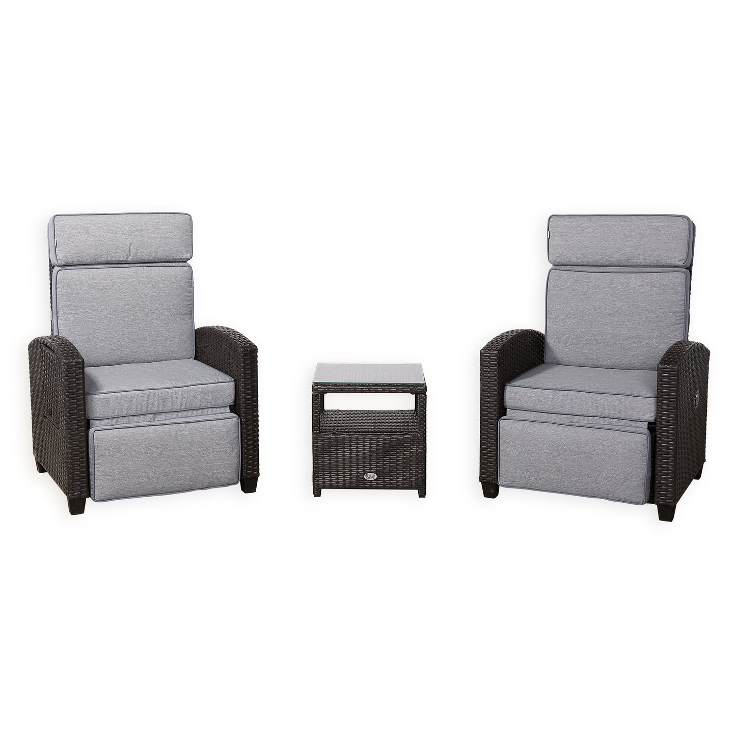 Club Rattan Wicker Reclining Chairs with Side Table, Adjustable Position Backrest Armchair with coffee tabel, 3-Piece Outdoor Furniture Set for Garden(3 colors)