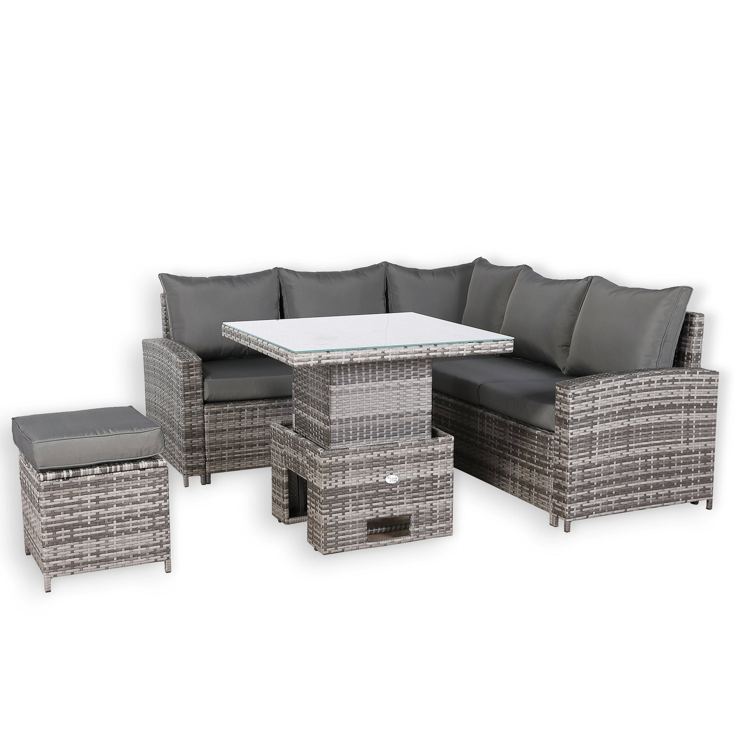 CLEARANCE-Henley Range High Back Compact Square Corner Sofa Set in Grey Weave with Rising Table