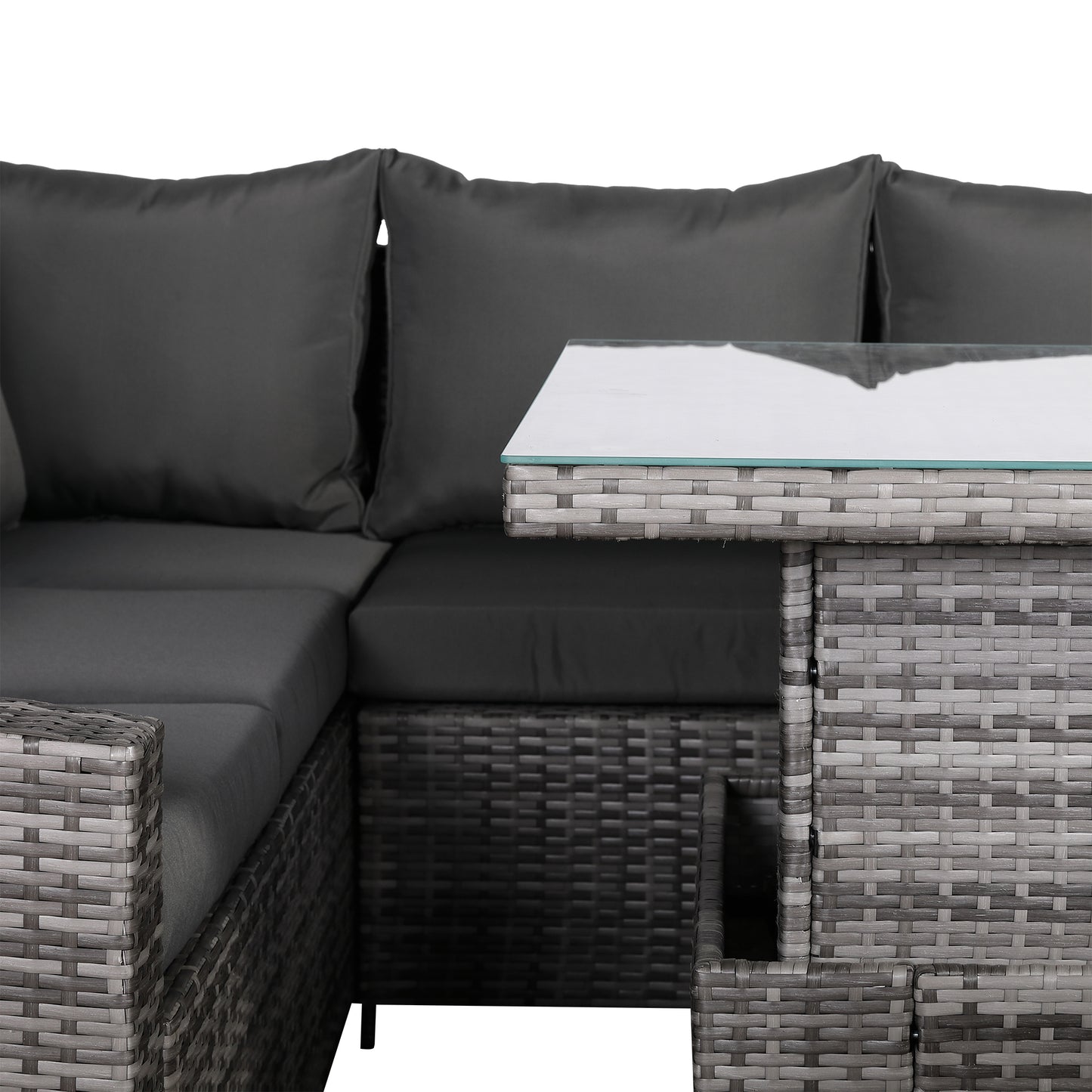 CLEARANCE-Henley Range High Back RHF Dining Corner Sofa Set in Grey Weave with Rising Table (KG07)