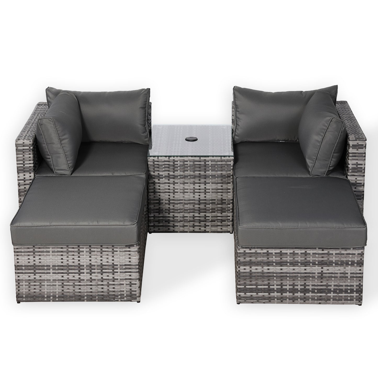 Modern Range Lounger Chaise Sofa Set with Side Table in Grey Rattan with Free Rain Cover