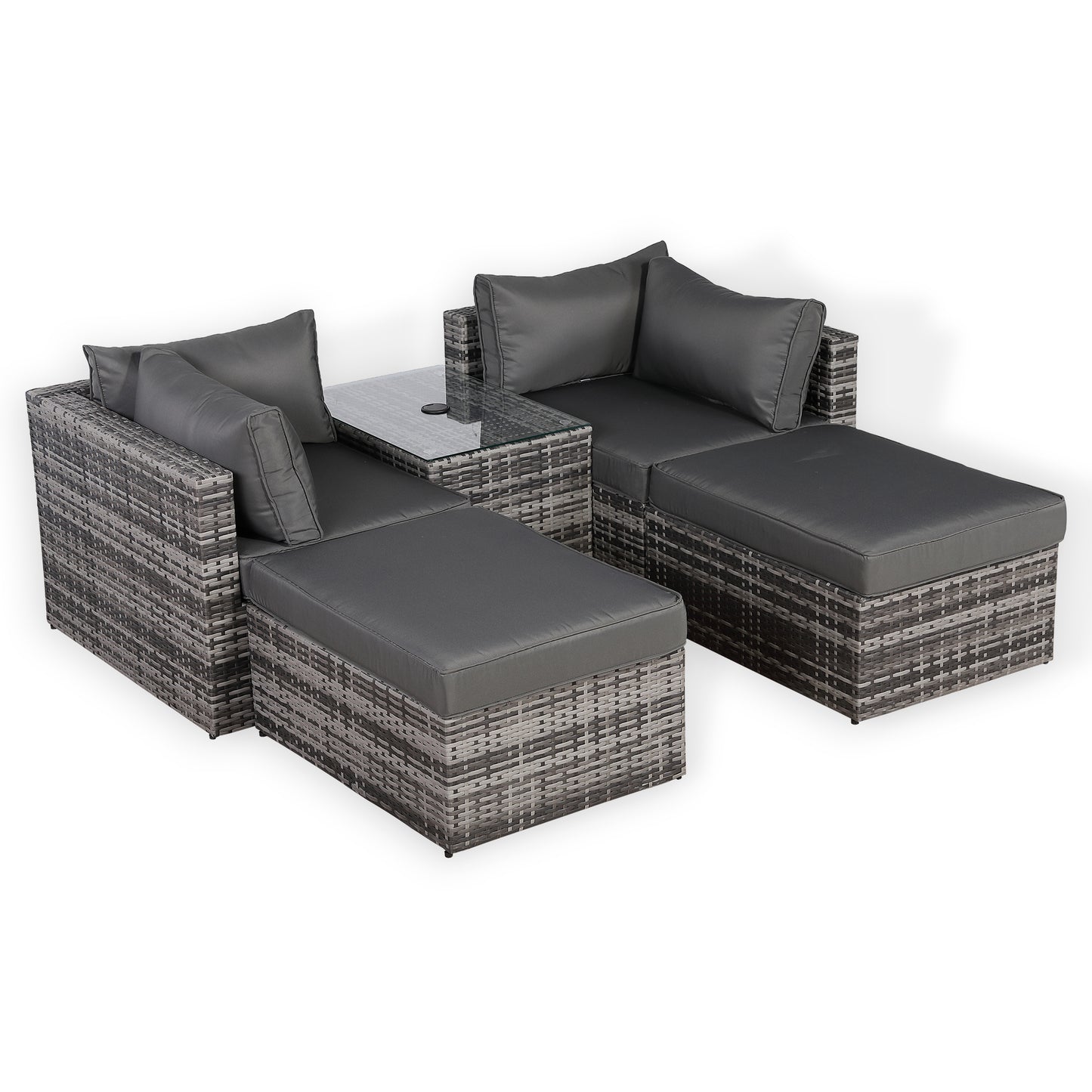 Modern Range Lounger Chaise Sofa Set with Side Table in Grey Rattan with Free Rain Cover