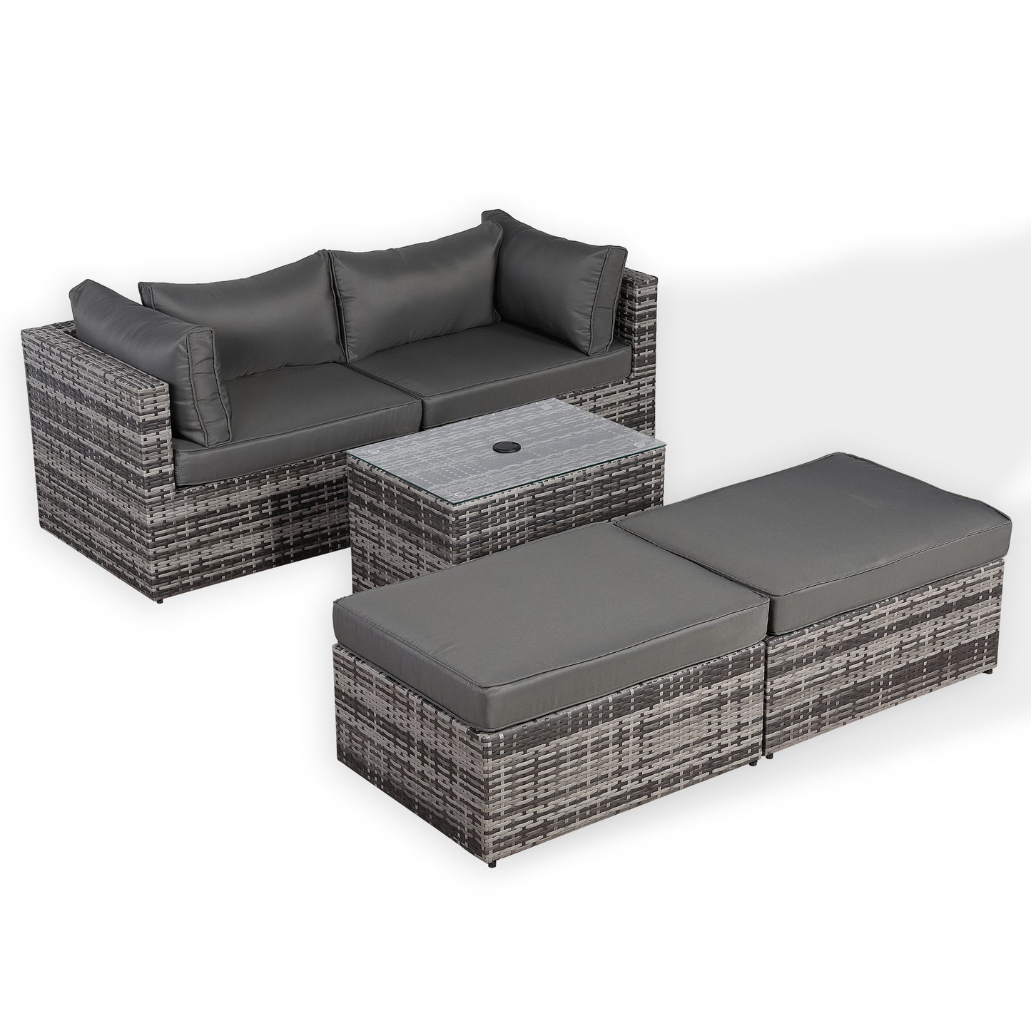 Modern Range Lounger Chaise Sofa Set with Side Table in Grey Rattan with Free Rain Cover