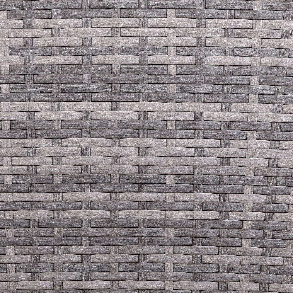 Due in 02/07/25...Sicily Range Aluminium Round Corner Set with Rising Table and Two Chairs in Grey Weave