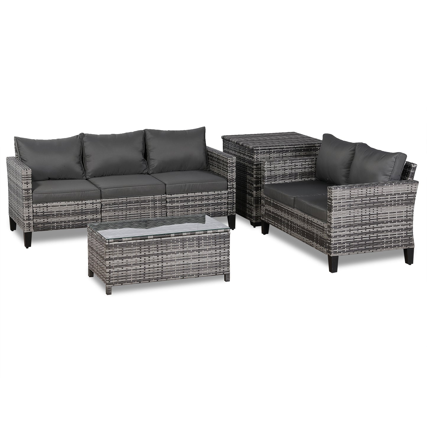 Palma Range Corner Sofa Sets with Storage Box in Grey Rattan and Grey Cushions