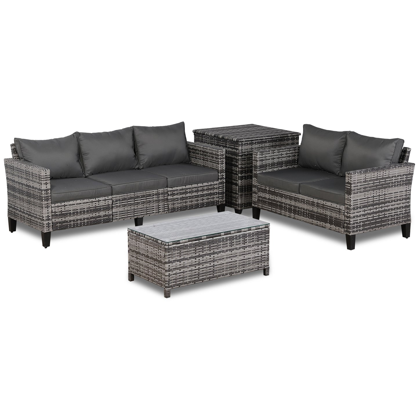 Palma Range Corner Sofa Sets with Storage Box in Grey Rattan and Grey Cushions