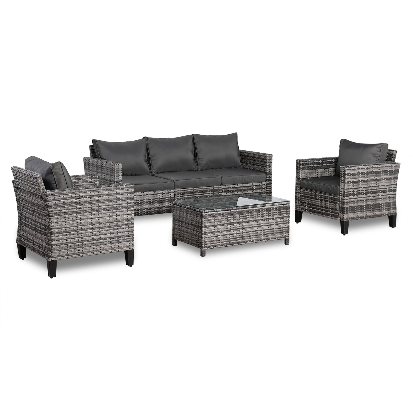 Palma Range Large Sofa Set in Grey Rattan and Grey Cushions