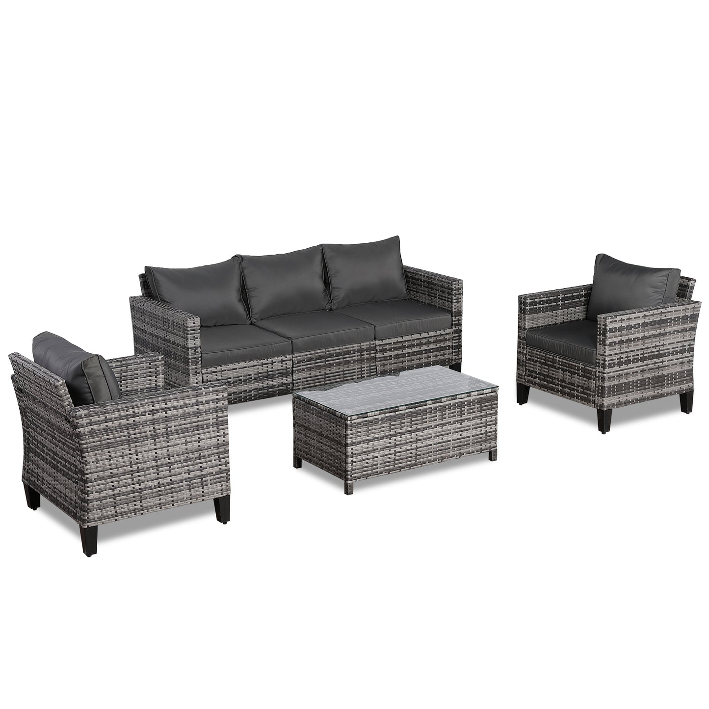 Palma Range Large Sofa Set in Grey Rattan and Grey Cushions