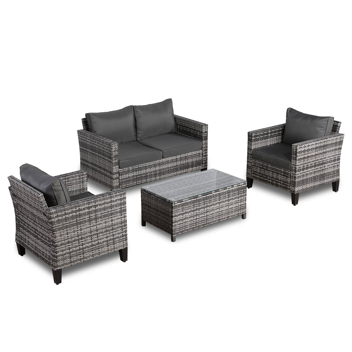 Palma Range Standard Sofa Set in Grey Rattan and Grey Cushions