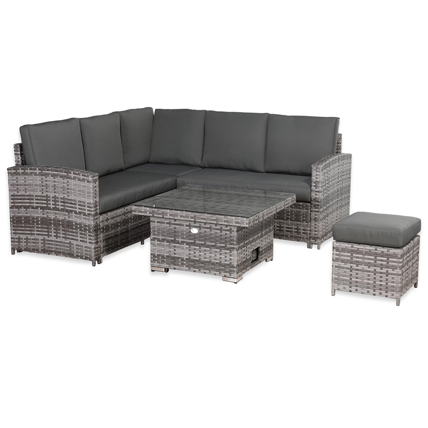 PRE ORDER-Henley Range High Back Compact Square Corner Sofa Set in Grey Weave with Rising Table