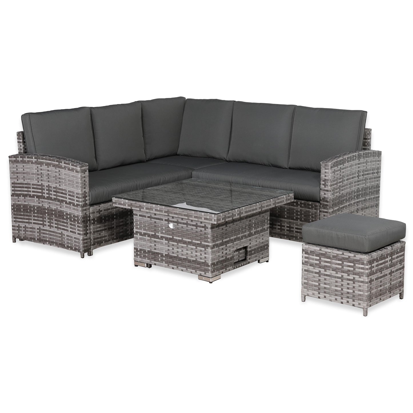 PRE ORDER-Henley Range High Back Compact Square Corner Sofa Set in Grey Weave with Rising Table