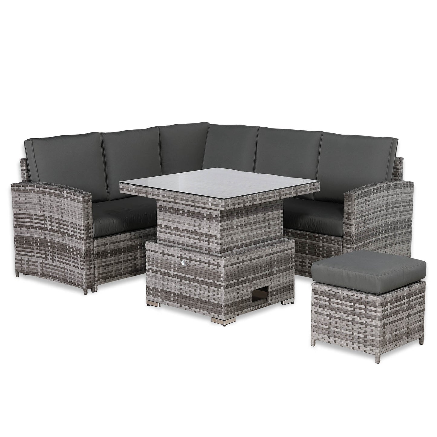 PRE ORDER-Henley Range High Back Compact Square Corner Sofa Set in Grey Weave with Rising Table