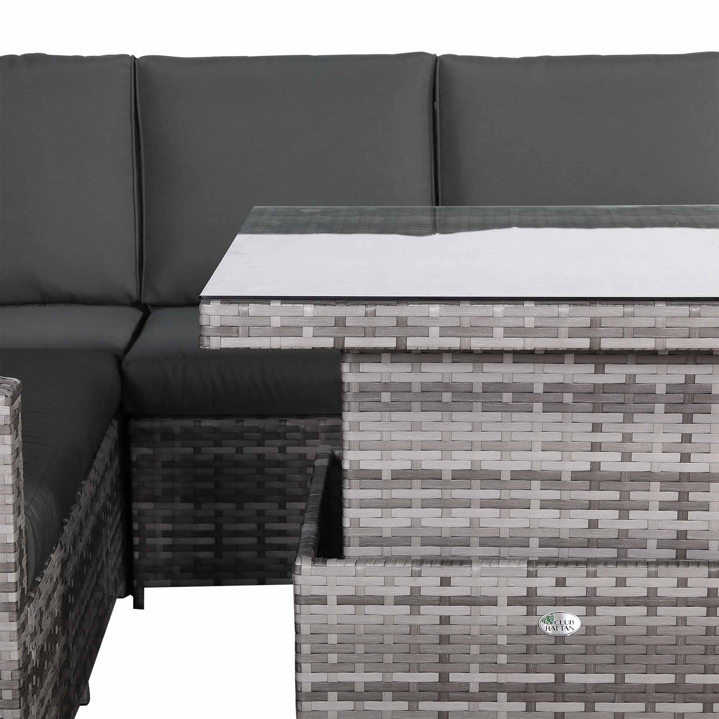 PRE ORDER-Henley Range High Back Compact Square Corner Sofa Set in Grey Weave with Rising Table