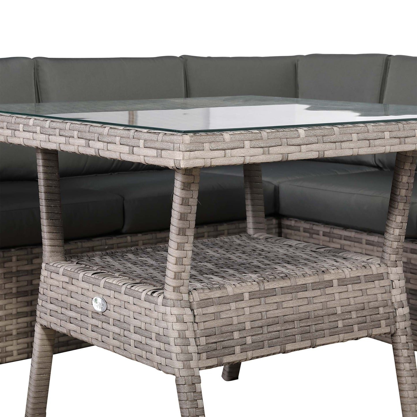 Modern Range Lille Corner Sofa with Dining Table in Grey Rattan
