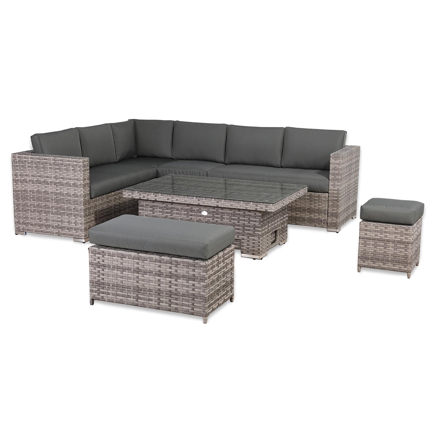 Modern Range Large Modular Corner Sofa with Rising Table in Grey Rattan