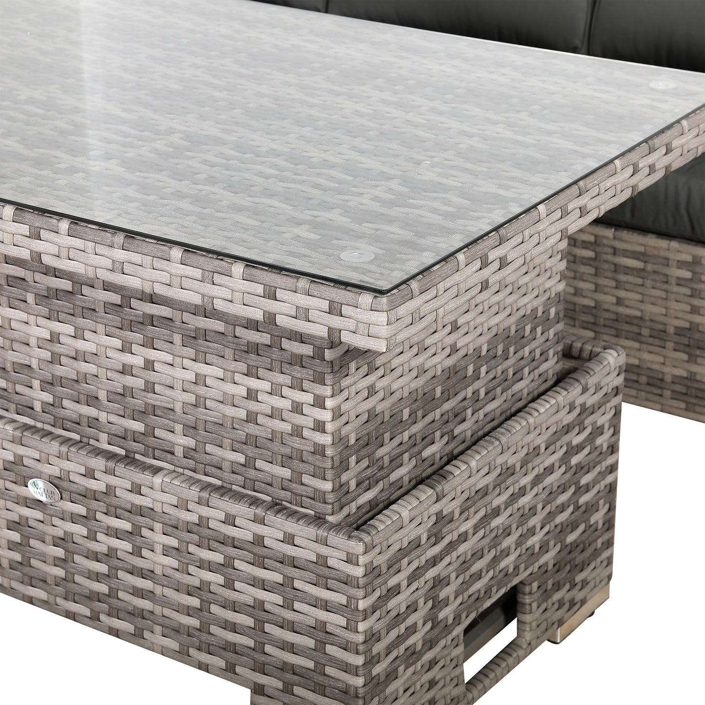 Modern Range Large Modular Corner Sofa with Rising Table in Grey Rattan