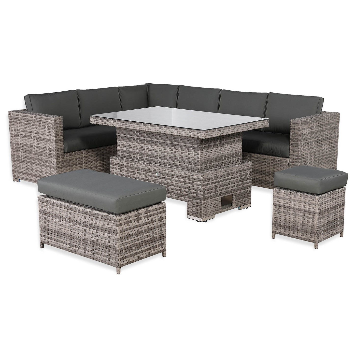 Modern Range Large Modular Corner Sofa with Rising Table in Grey Rattan