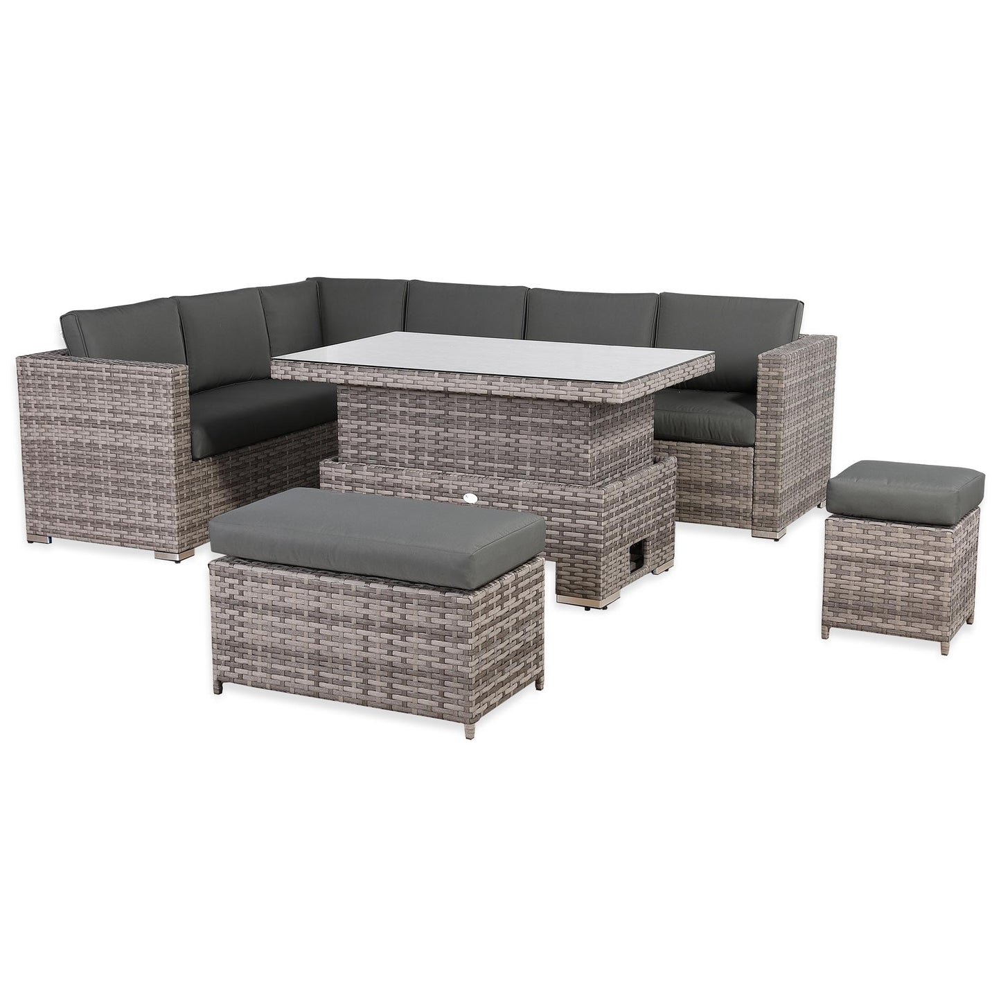 Modern Range Large Modular Corner Sofa with Rising Table in Grey Rattan