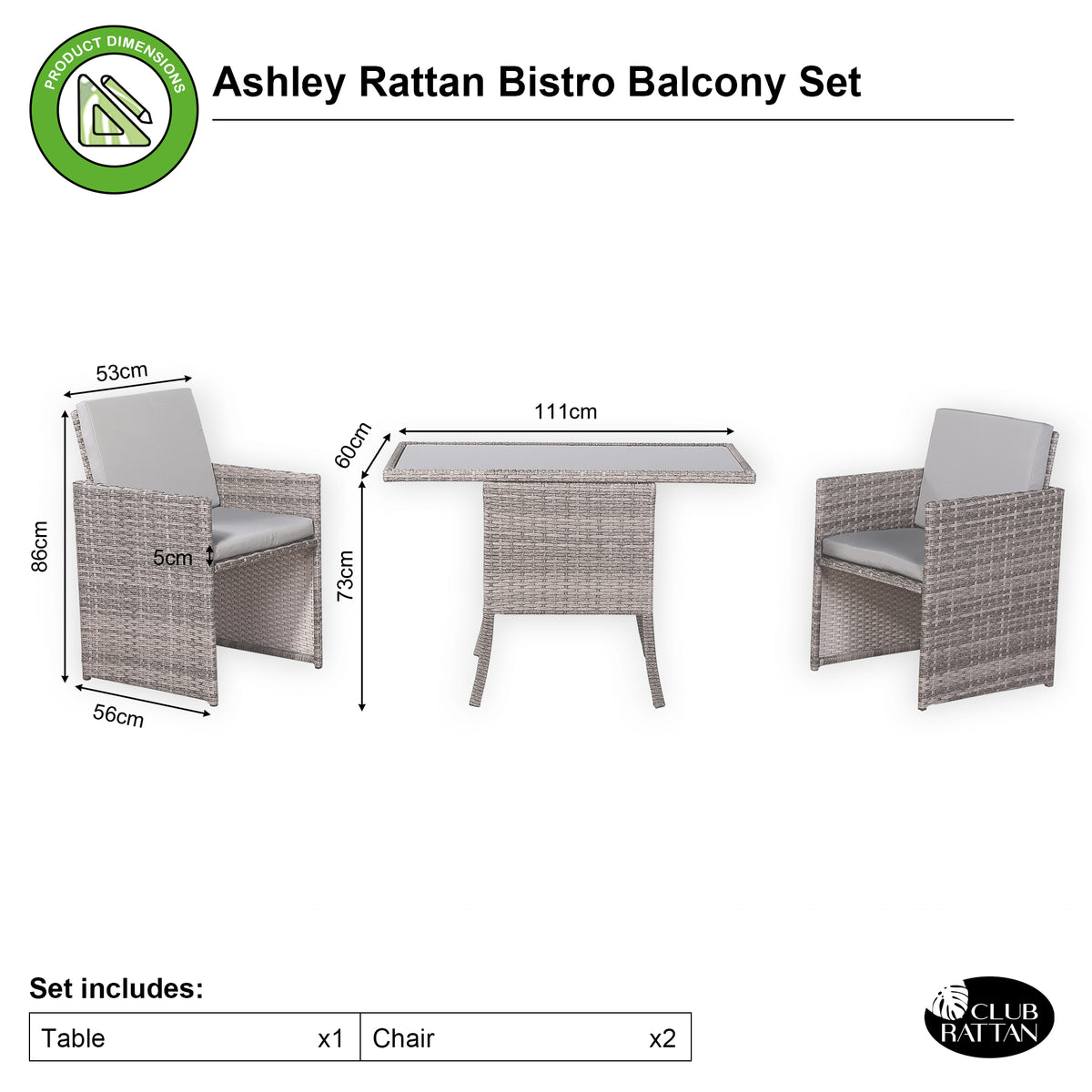 Rose Range Rattan Bistro Furniture Set for Balcony / Poolside in Preminum Grey Rattan