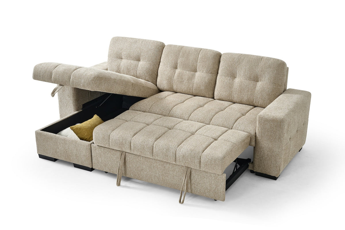 Cove Beige Universal Corner Sofa Bed – 4 Seater Polyester Sofabed