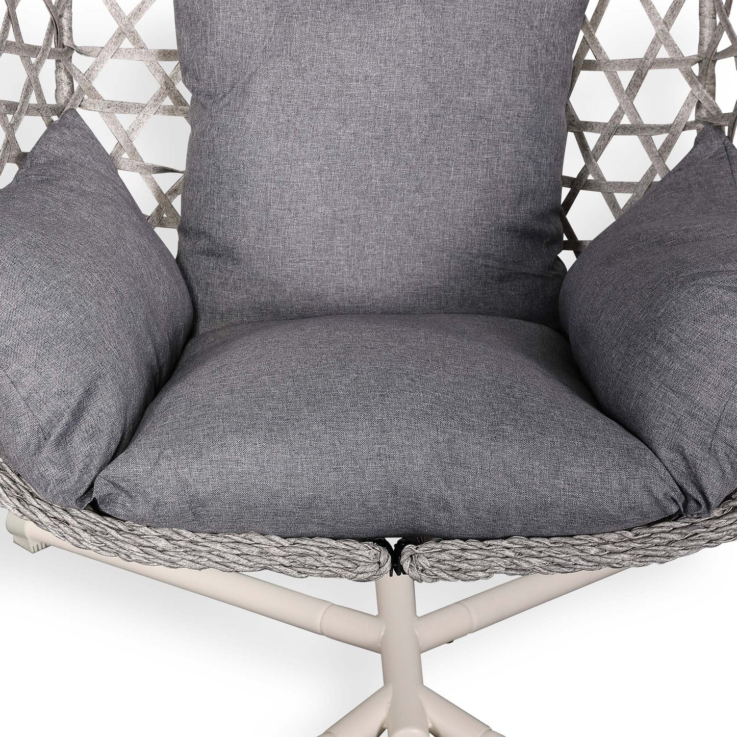Club Rattan Nest Hanging Egg Swing Chair with Stand, Thick Showerproof Cushions, for Living Room,Balcony or Outdoor, Grey Weave & Beige Stand