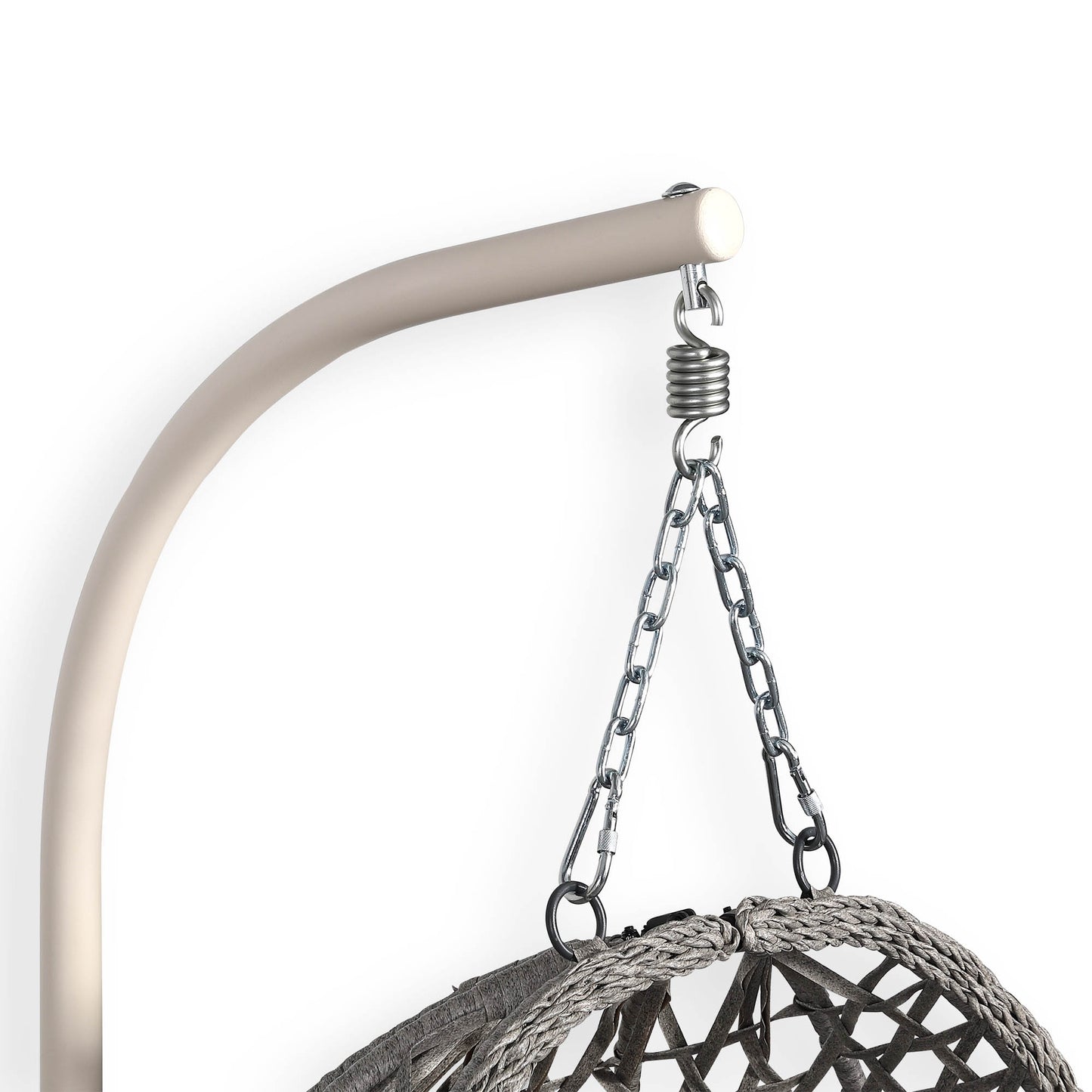 Club Rattan Nest Hanging Egg Swing Chair with Stand, Thick Showerproof Cushions, for Living Room,Balcony or Outdoor, Grey Weave & Beige Stand