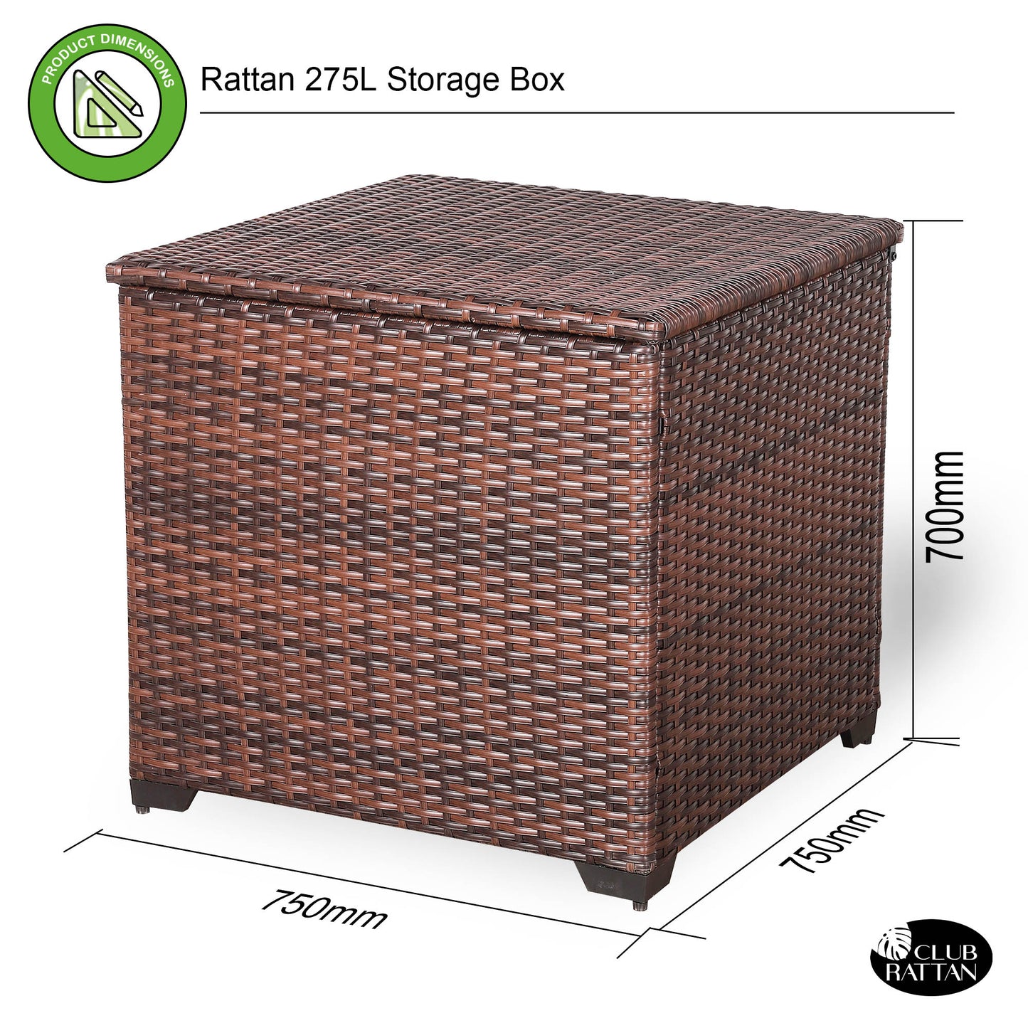 Palma Range Square Storage Box in Grey / Brown Rattan Weave