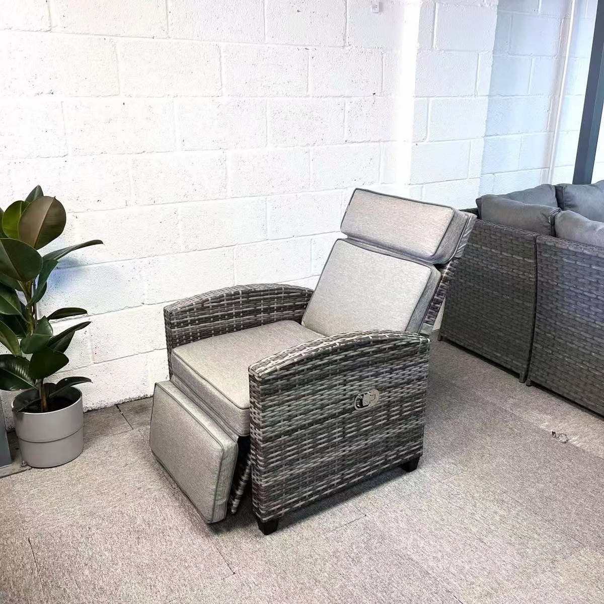 Harmony Range Reclining Armchair with Flip Table in Grey Weave and Grey Cushion