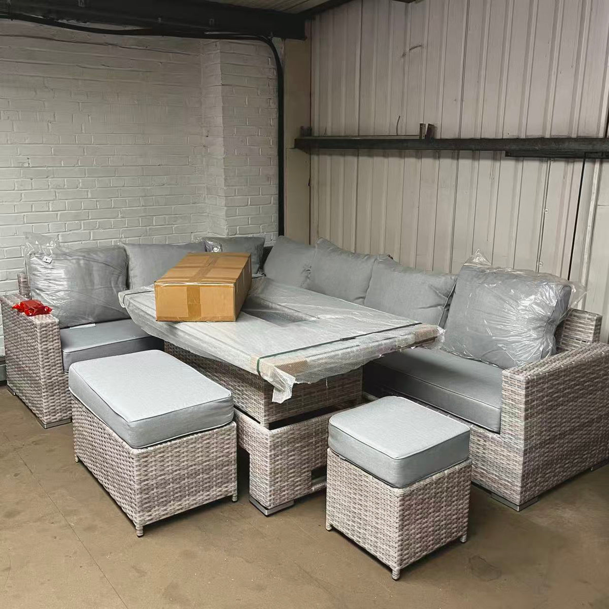 Warehouse Clearance...Aurora Range High Back Left Hand Corner Sofa Set with Fire Pit Rising Table