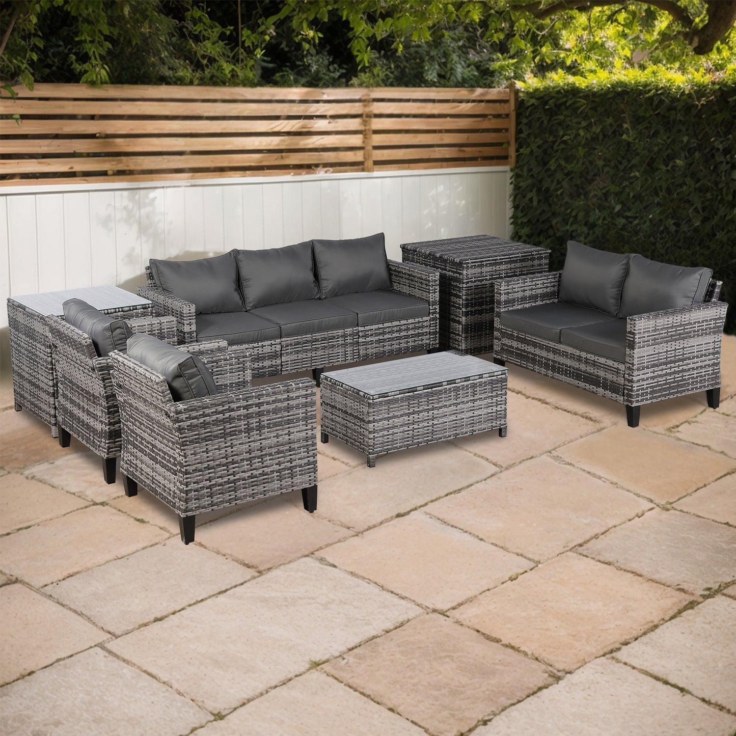 Palma Range Sectional Sofa Sets in Grey Rattan and Grey Cushions