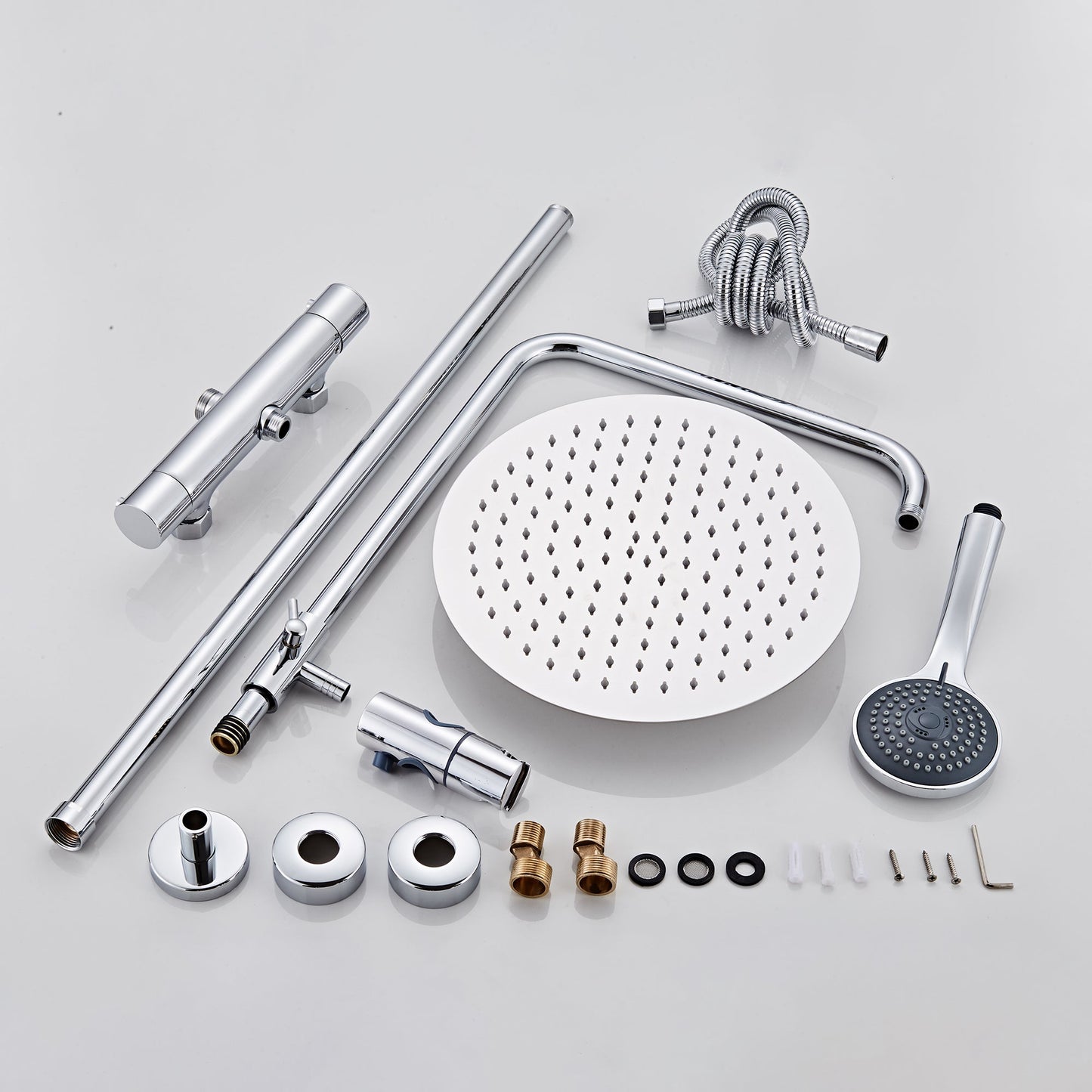 Thermostatic Shower Valve, Fixed Head & Handset Shower Set - Chrome