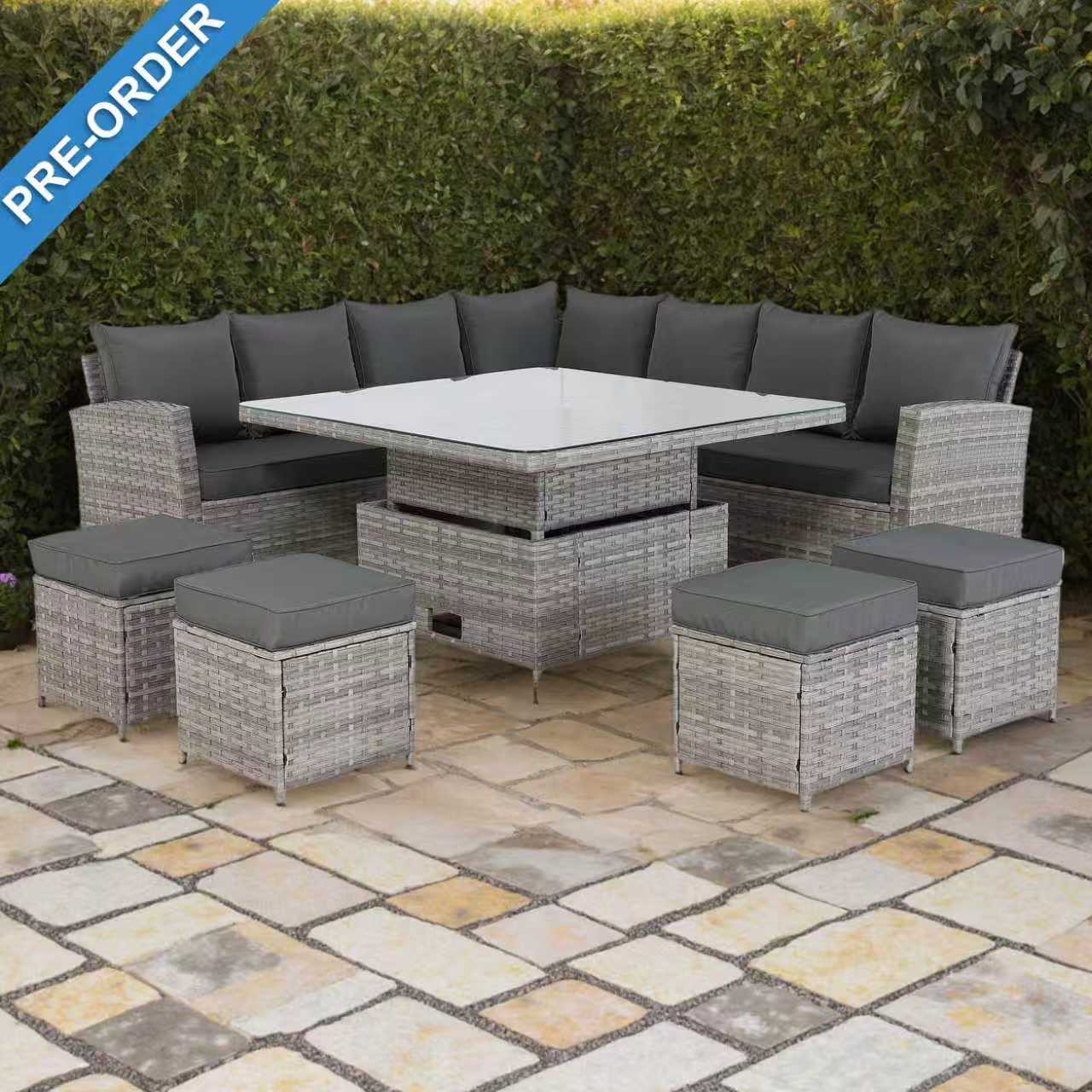 PRE ORDER-Bristol Range 11 Seater L-Shape Rattan Garden Furniture Set | All-Weather Corner Sofa Dining Set with Free Rain Cover