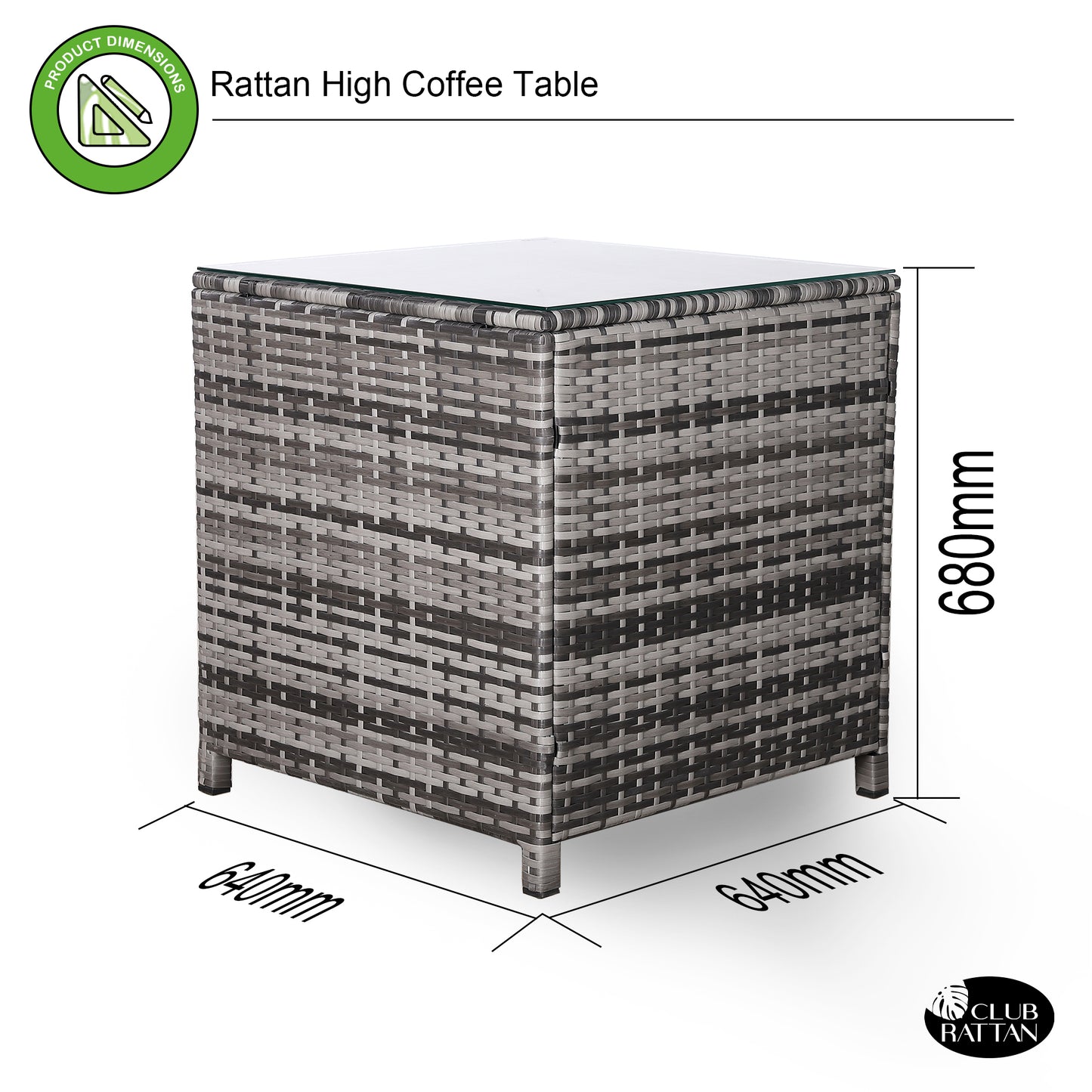 Palma Range Square High Side Table in Grey Rattan Weave