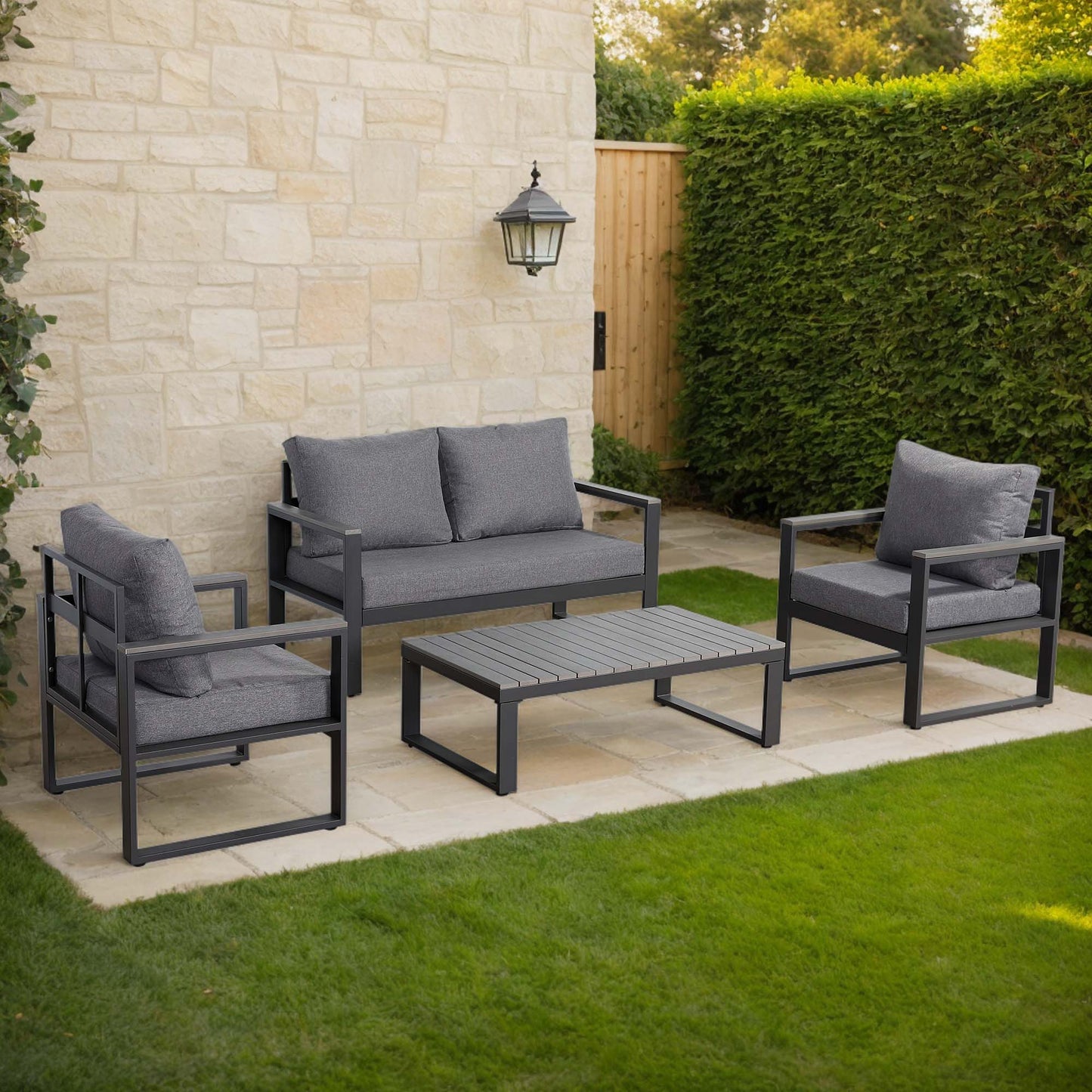 CK-04 Dune Range Large Sofa Set Charcoal Aluminium Frame With Grey Cushions