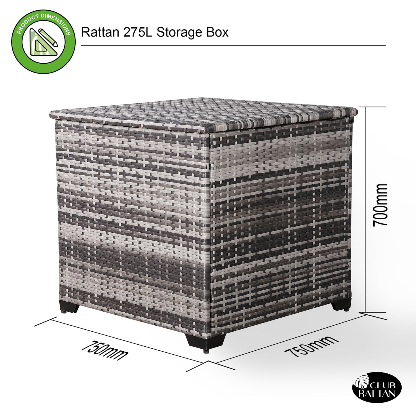 Palma Range Square Storage Box in Grey / Brown Rattan Weave