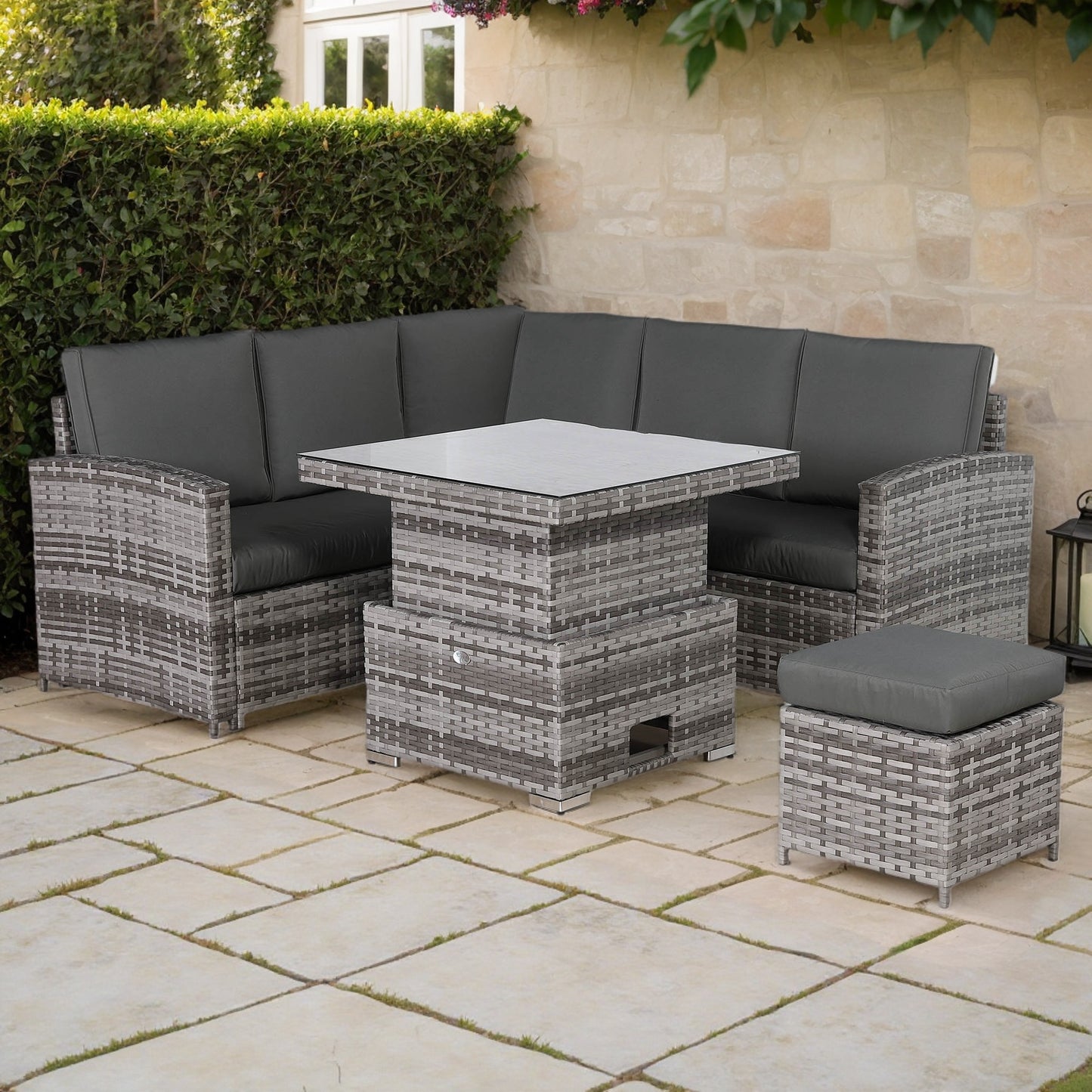 PRE ORDER-Henley Range High Back Compact Square Corner Sofa Set in Grey Weave with Rising Table