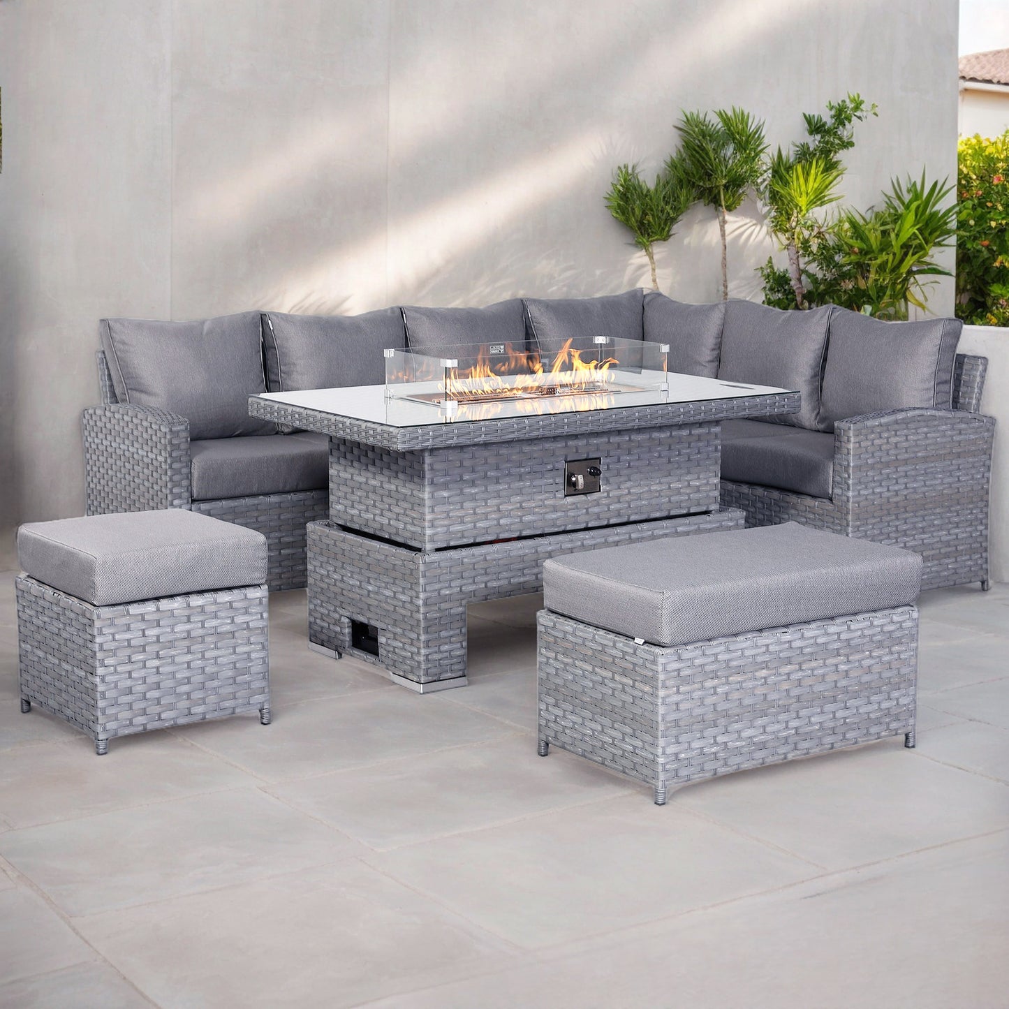 Isobella High Back Right Hand Corner Sofa Set with Fire Pit Rising Table