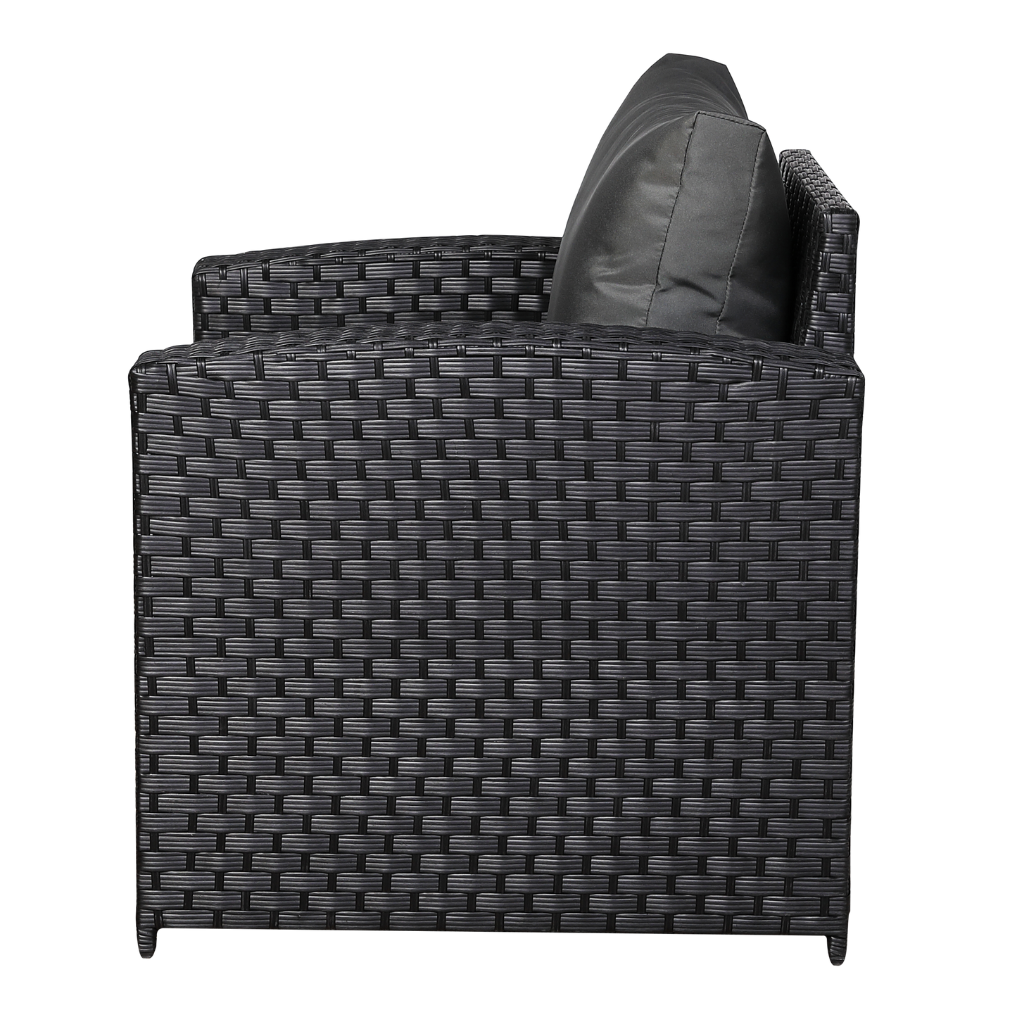 Primo Range Pair of Arm Chairs in Black Rattan and Grey Cushions